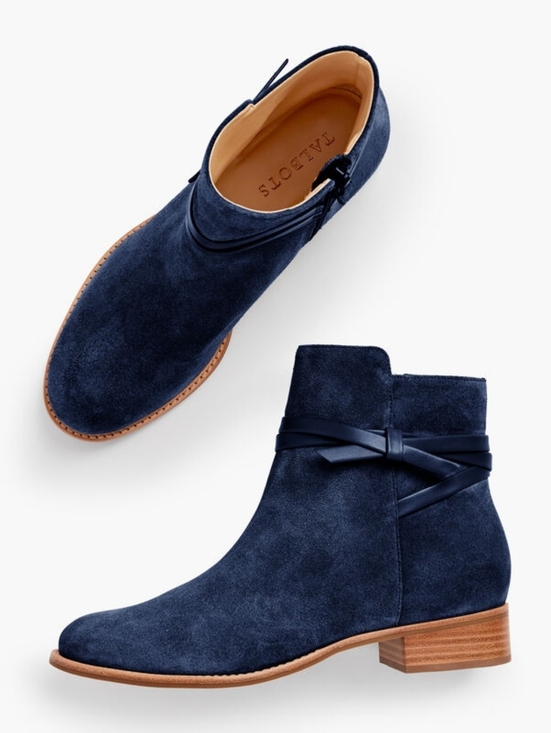 Talbots Shoes - EUC Women's Talbots Tish Wrap Tie Suede Ankle Boots in Navy Blue